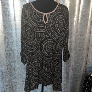 Faith and Joy Black Tunic with Tan Trim and Keyhole